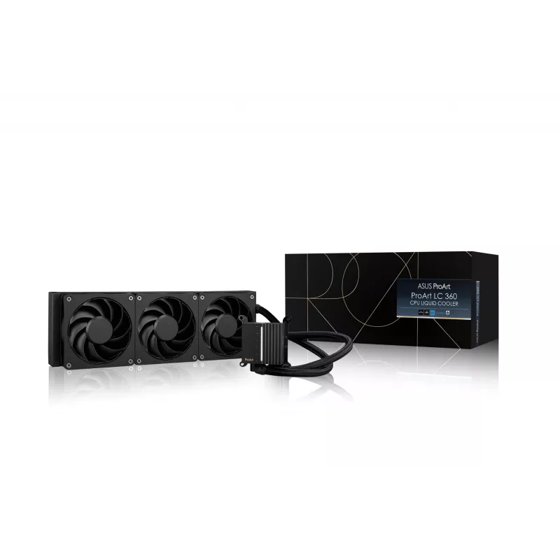 Kit de refrigeração líquida ASUS ProArt LC 360 preto — 3 ventoinhas de 120 mm 800–2200 rpm, radiador 360 mm, base de cobre, tubos de 40 cm