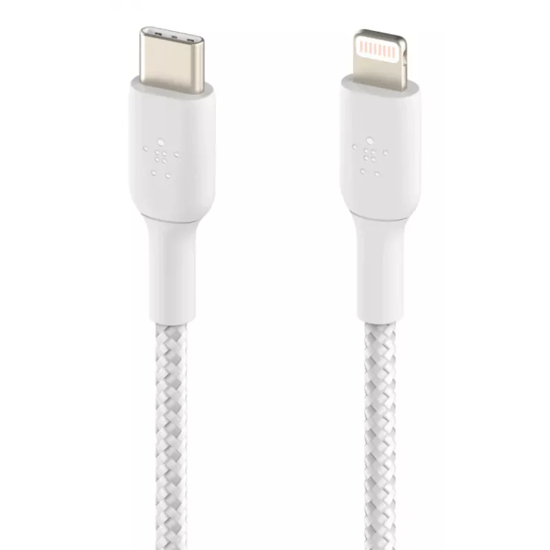 Cabo Lightning para USB-C BELKIN entrançado 1m branco