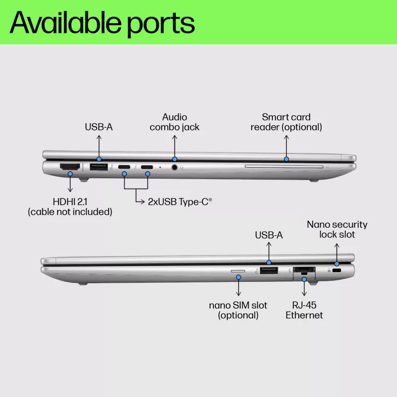 HP EliteBook G11 Intel Core Ultra 5 125U Portátil 33,8 cm (13,3 polegadas) WUXGA 8 GB DDR5-SDRAM Wi-Fi 6E (802.11ax) Windows 11 Pro PC com IA prateado