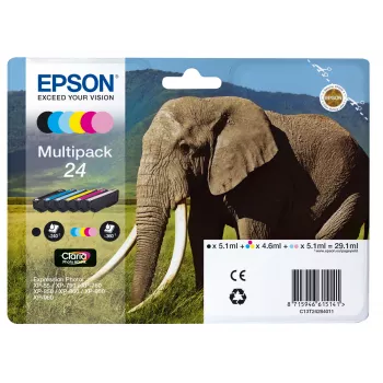 Epson Elephant multipack 6 cores 24 tinta Claria Photo HD, rendimento padrão, preto, ciano, ciano claro, magenta, magenta claro, amarelo, 5,1 ml, 4,6 ml, 6 unid., multipack