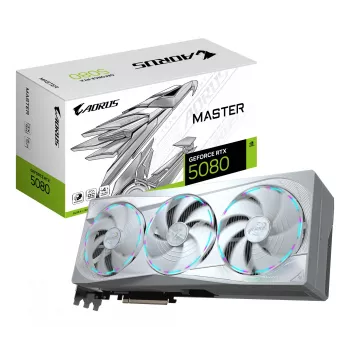 Placa gráfica GIGABYTE AORUS GeForce RTX 5080 MASTER ICE 16G — 16GB GDDR7, 256-Bit, PCIe 5.0, 2805 MHz