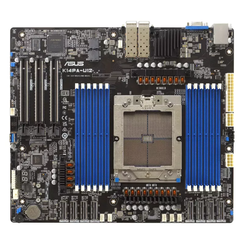 Placa-mãe para servidor ASUS K14PA-U12/ASMB11 Socket SP5 SSI CEB, AMD EPYC 9004, 12× slots DDR5, 3 TB, 25GbE, 3× PCIe Gen5 x16, 1× M.2
