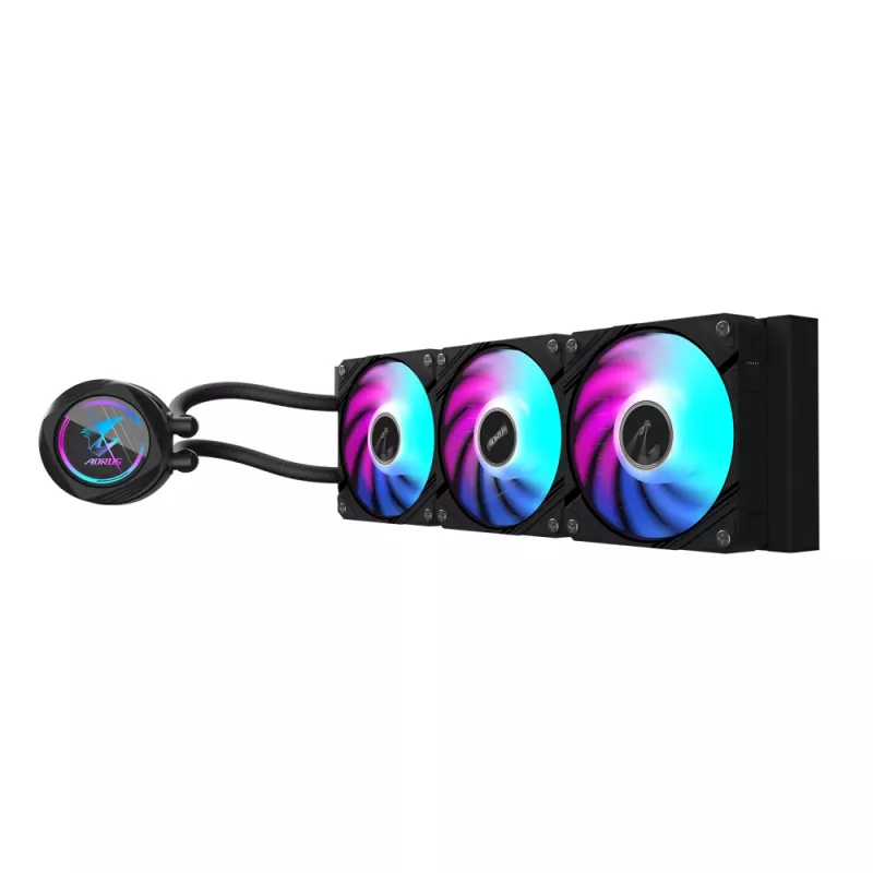 GIGABYTE AORUS WATERFORCE II 360 AIO Refrigeração líquida para CPU - 3 ventoinhas ARGB de 120mm, mecanismo de bloqueio deslizante, DAISY-CHAIN, compatível com Intel LGA 1851 e AMD AM5