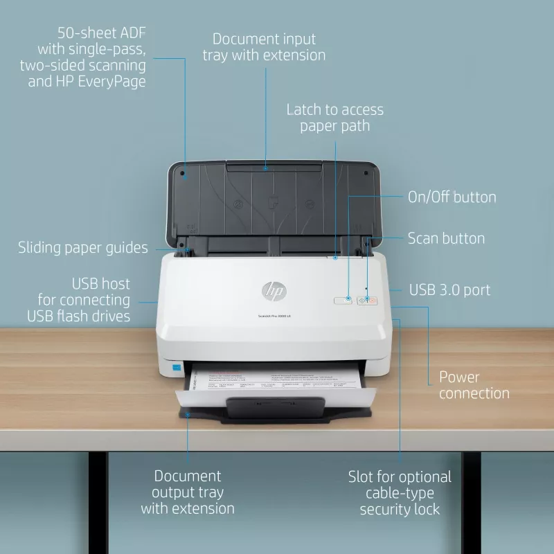 Scanner de folhas HP Scanjet Pro 3000 s4 600 x 600 DPI A4 preto, branco
