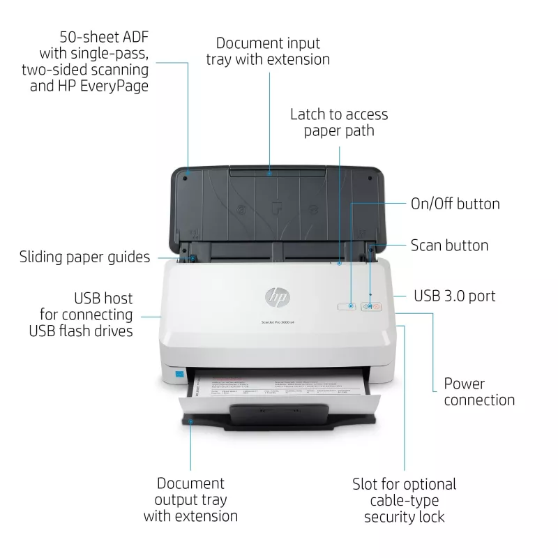 Scanner de folhas HP Scanjet Pro 3000 s4 600 x 600 DPI A4 preto, branco