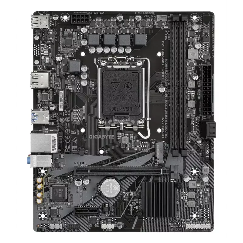 Placa-mãe GIGABYTE H610M K V2 - CPUs Intel Core 14.ª geração, até 5600MHz DDR5, 1xPCIe 3.0 M.2, 1GbE LAN, USB 3.2 Gen 1