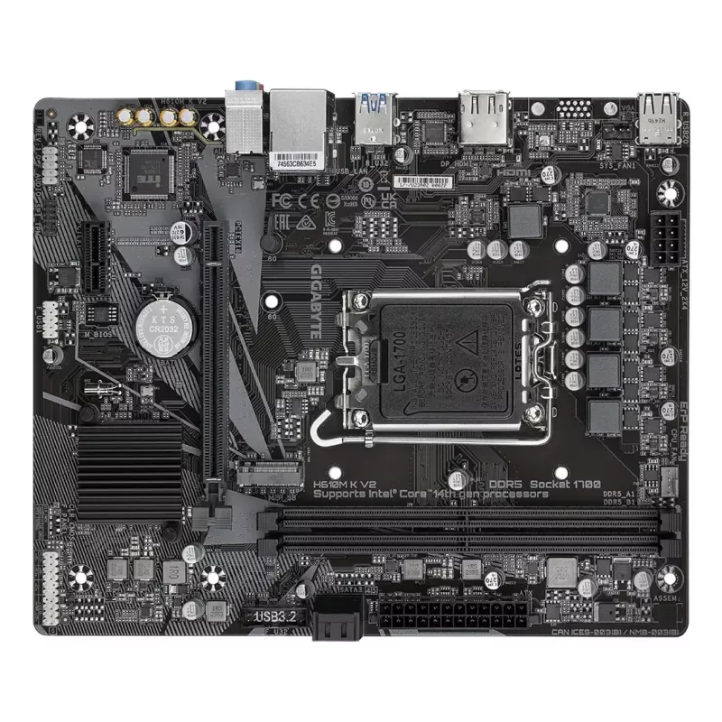 Placa-mãe GIGABYTE H610M K V2 - CPUs Intel Core 14.ª geração, até 5600MHz DDR5, 1xPCIe 3.0 M.2, 1GbE LAN, USB 3.2 Gen 1