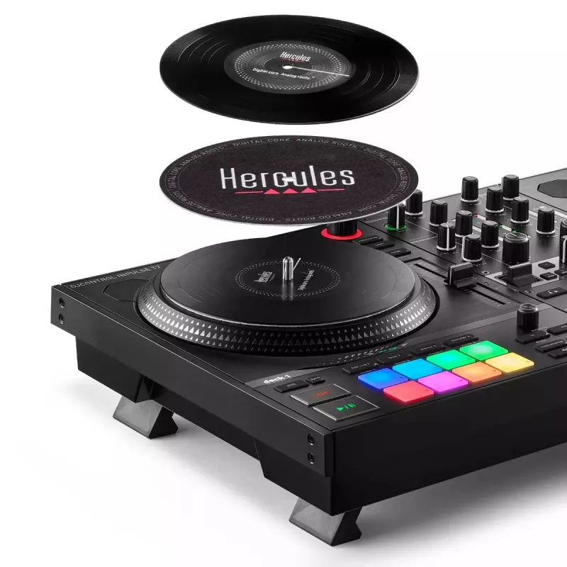 Controlador DJ Hercules INPULSE T7 Preto – Auscultadores 3,5 mm/6,35 mm, cabo USB, 652×350×90 mm