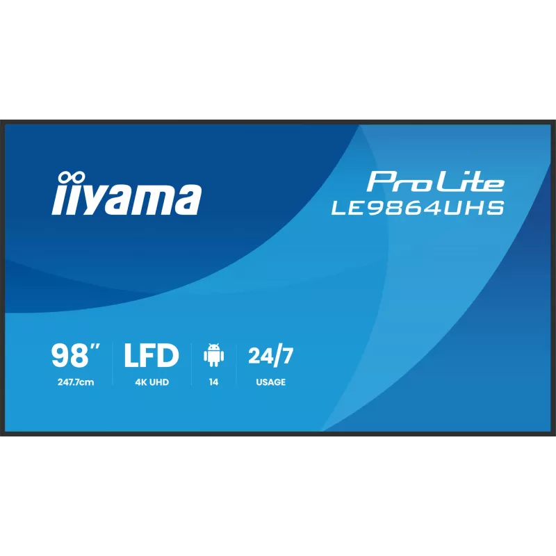 Ecrã de sinalização digital iiyama LE9864UHS-B1AG 2,49 m (98 inch) Wi-Fi 500 cd/m² 4K Ultra HD Preto Processador integrado Android 24/7
