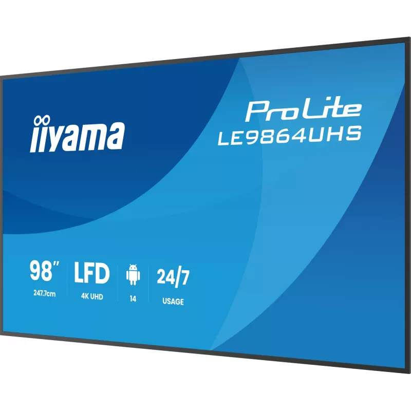 Ecrã de sinalização digital iiyama LE9864UHS-B1AG 2,49 m (98 inch) Wi-Fi 500 cd/m² 4K Ultra HD Preto Processador integrado Android 24/7