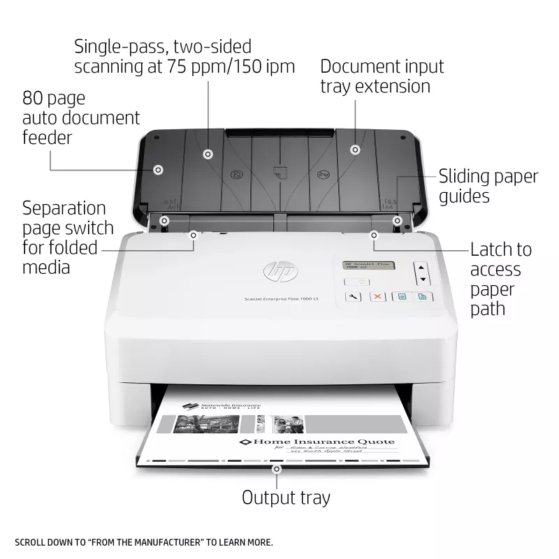 Scanner de alimentação HP Scanjet Enterprise Flow 7000 s3 600 x 600 DPI A4 Branco