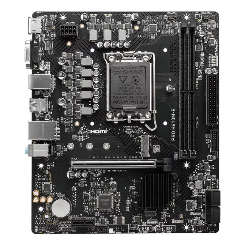 Placa-mãe MSI PRO H610M-E — Intel H610, LGA 1700, micro ATX, DDR5, 2x DIMM, máx. 96 GB, 2.5Gb LAN, HDMI, 4x SATA III