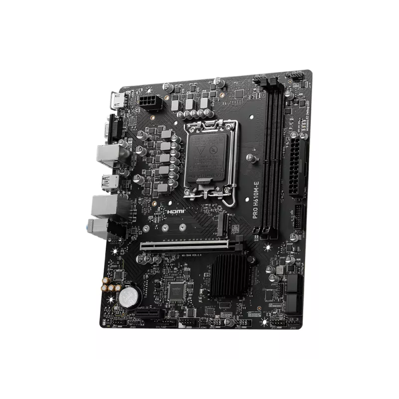 Placa-mãe MSI PRO H610M-E — Intel H610, LGA 1700, micro ATX, DDR5, 2x DIMM, máx. 96 GB, 2.5Gb LAN, HDMI, 4x SATA III
