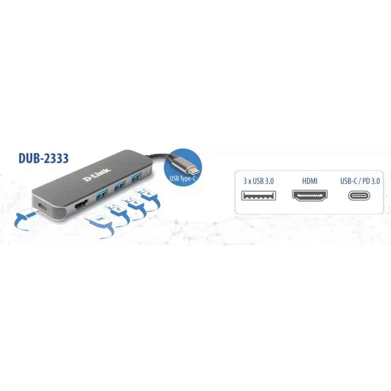 Hub USB-C 5-em-1 D-Link com HDMI/Power Delivery