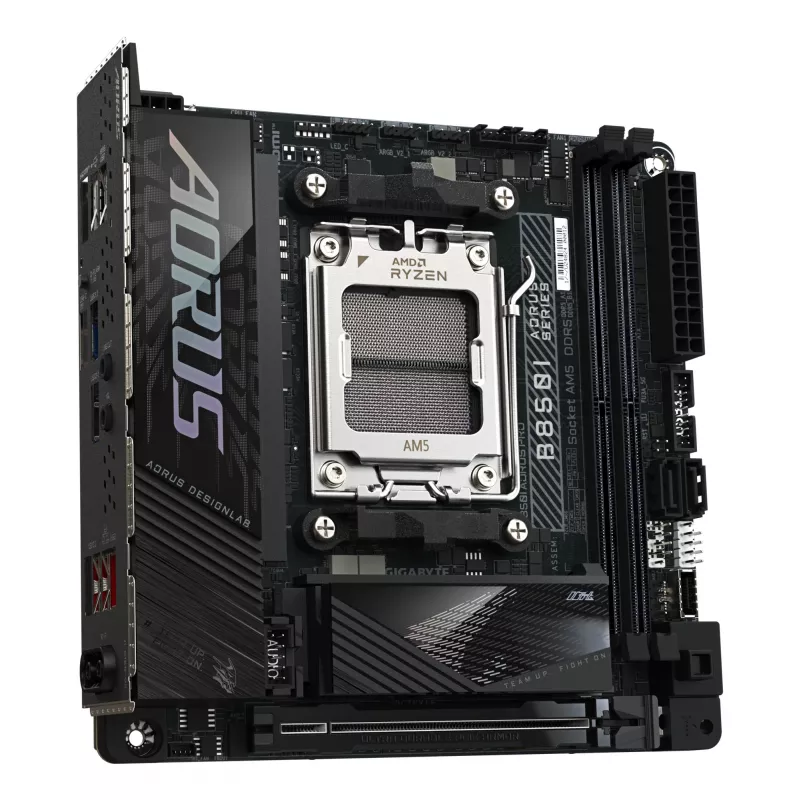 Placa-mãe GIGABYTE B850I AORUS PRO - CPUs AMD Ryzen 9000 Series, VRM digital 8+2+1 fases, até 8400MHz DDR5 (OC), 1xPCIe 5.0 + 1xPCIe 4.0 M.2, 2.5LAN, WIFI 7, USB 3.2 Gen 2