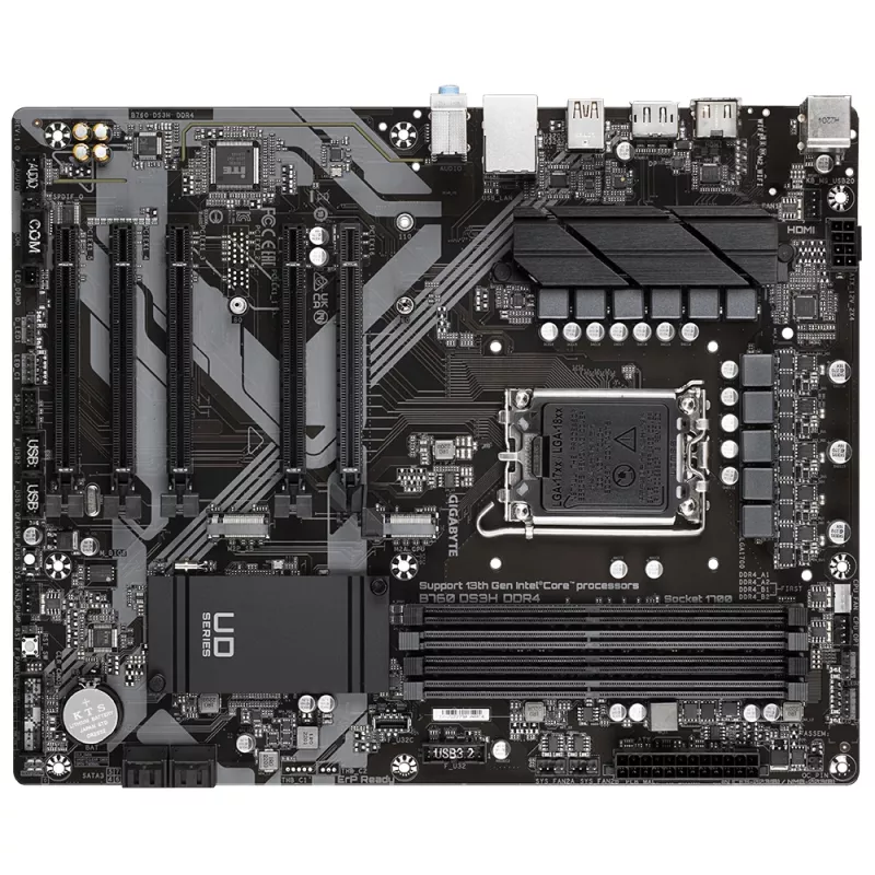 Placa-mãe GIGABYTE B760 DS3H DDR4 - suporta CPUs Intel Core 14ª geração, VRM digital 18+2+1 fases, até 5333 MHz DDR4 (OC), 2x PCIe 4.0 M.2, GbE LAN, USB 3.2 Gen 2