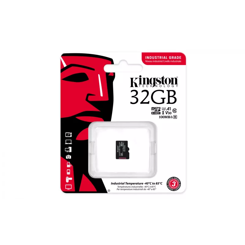 Kingston Technology 32GB microSDHC Industrial C10 A1 pSLC Card embalagem individual sem adaptador