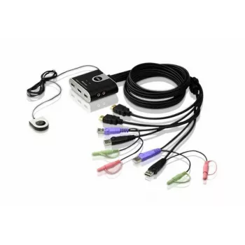 ATEN comutador KVM USB HDMI de 2 portas com áudio, 1920 x 1200 píxeis, WUXGA, 0,72 W, preto