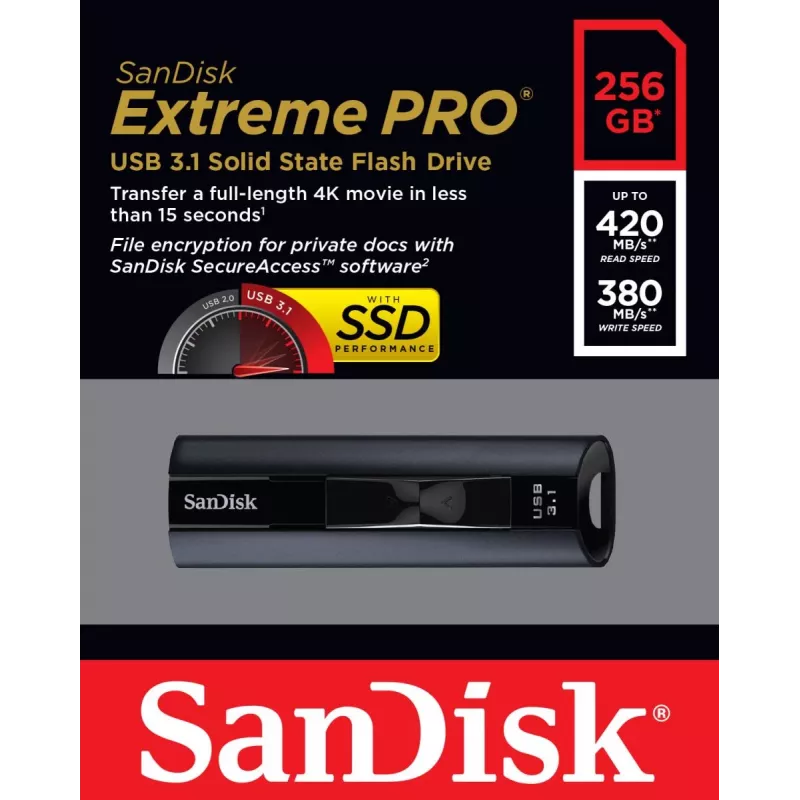 WESTERN DIGITAL SanDisk Extreme PRO – 256 GB pen USB – USB 3.1 – 420 MB/s de leitura