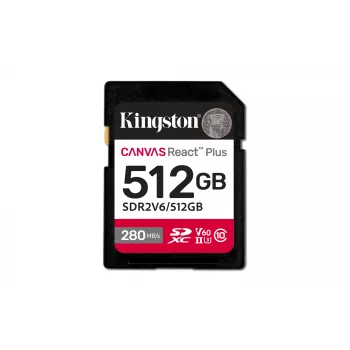 Kingston Technology 512GB Canvas React Plus SDXC UHS-II 280R/150W U3 V60 para Full HD/4K