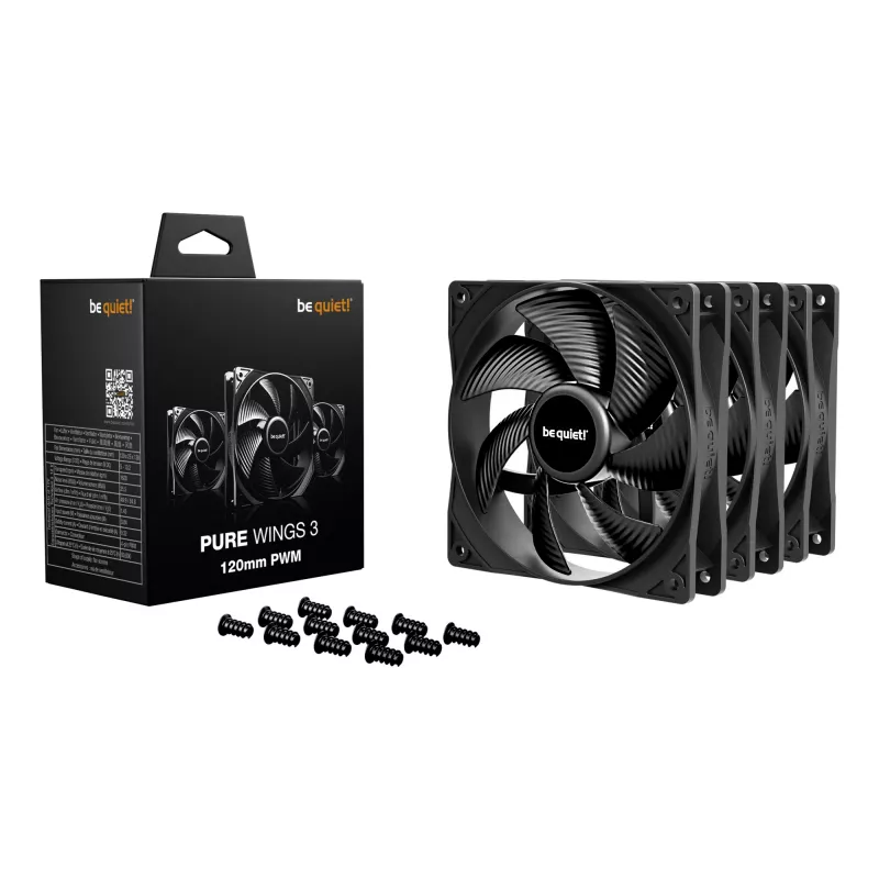 Ventoinha para caixa de computador be quiet! Pure Wings 3 120 mm PWM 1600 RPM 84,8 m³/h 1,45 mmH2O rolamento Gewehr preto pack de 3