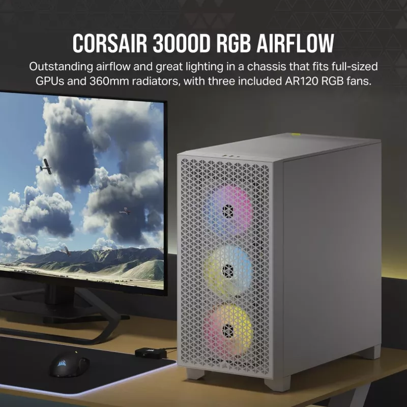 Caixa de PC Mid-Tower CORSAIR - 3000d RGB Airflow - branco