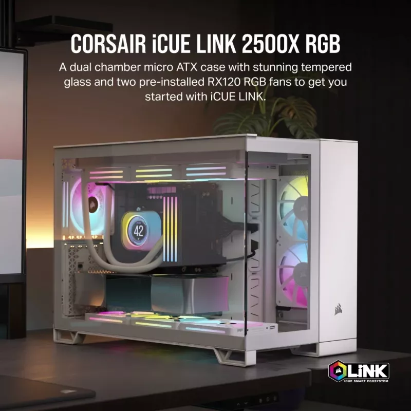 CORSAIR Caixa de PC – iCUE LINK 2500X RGB Micro-ATX Dual-Chamber branco