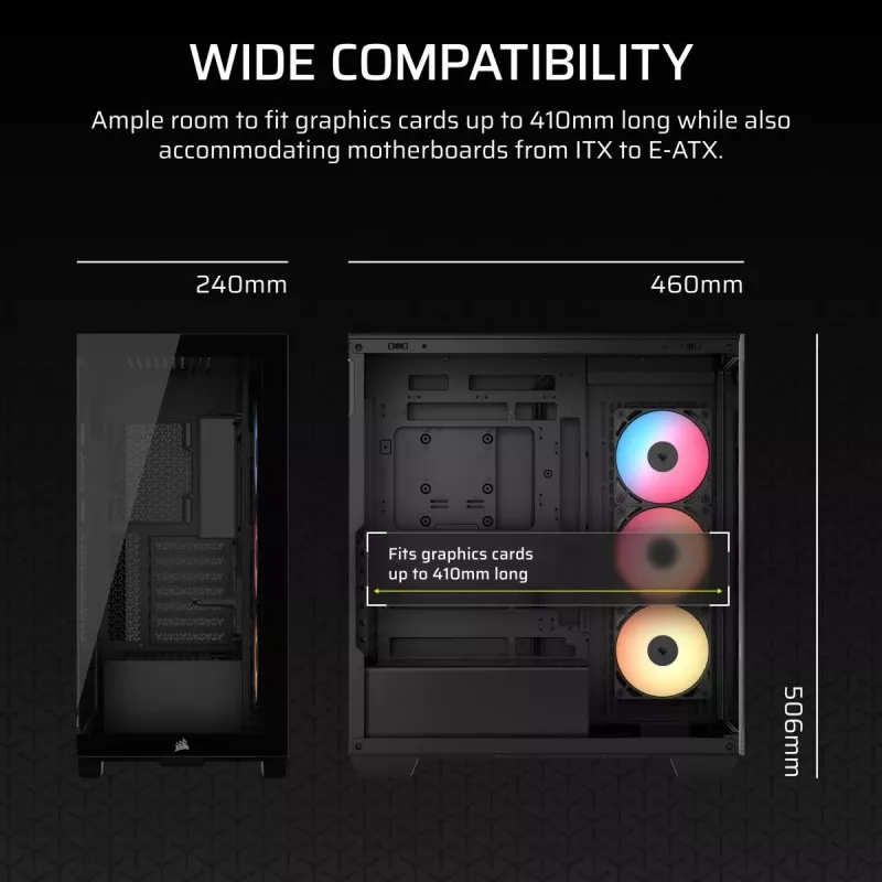 Caixa de PC Midi-Tower CORSAIR 3500X RS-R ARGB — preto, vidro temperado, suporta ATX/EATX/Micro-ITX, 3 ventoinhas frontais de 120 mm