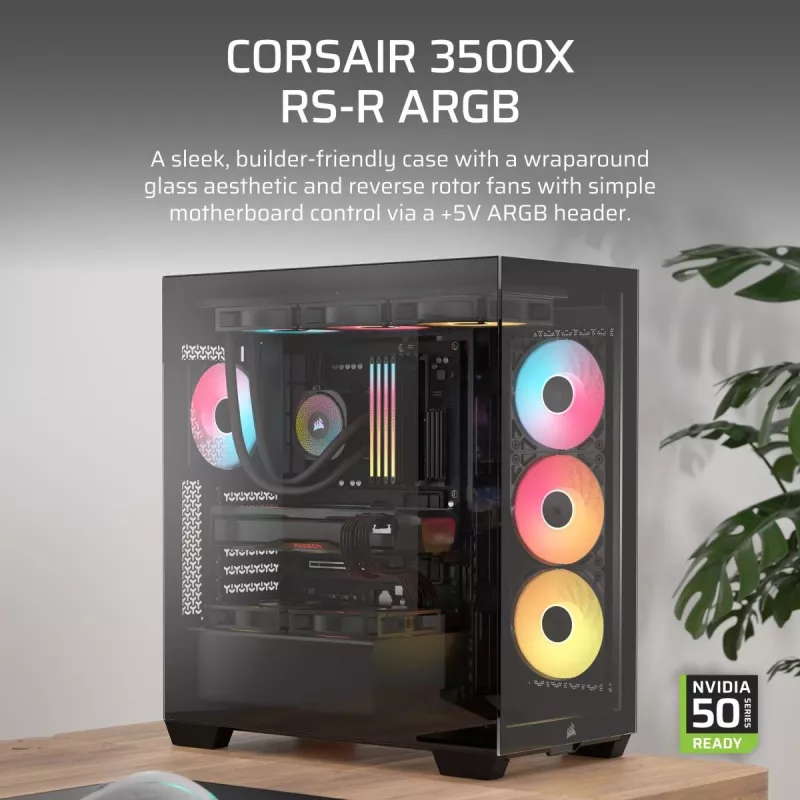 Caixa de PC Midi-Tower CORSAIR 3500X RS-R ARGB — preto, vidro temperado, suporta ATX/EATX/Micro-ITX, 3 ventoinhas frontais de 120 mm