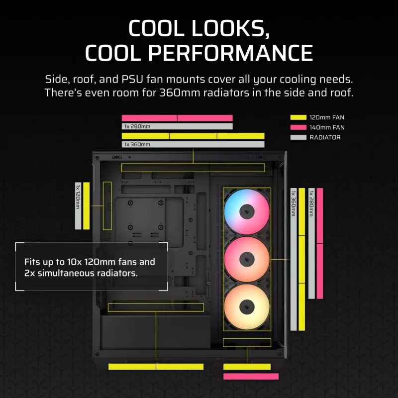 Caixa de PC Midi-Tower CORSAIR 3500X RS-R ARGB — preto, vidro temperado, suporta ATX/EATX/Micro-ITX, 3 ventoinhas frontais de 120 mm