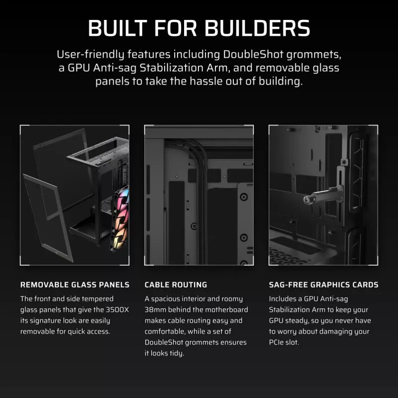 Caixa de PC Midi-Tower CORSAIR 3500X RS-R ARGB — preto, vidro temperado, suporta ATX/EATX/Micro-ITX, 3 ventoinhas frontais de 120 mm