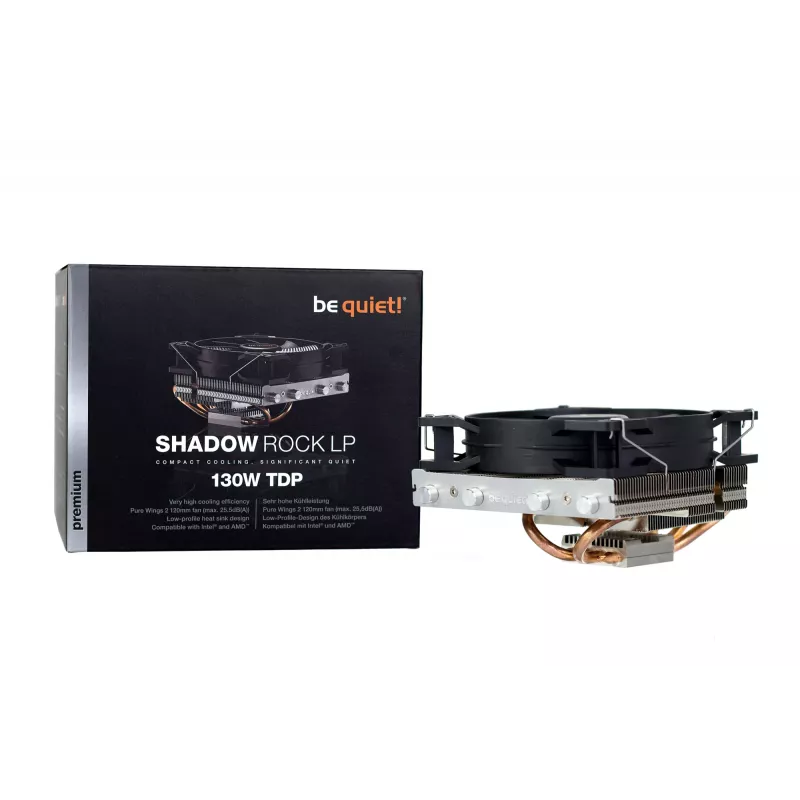 Cooler de CPU be quiet! Shadow Rock LP, ventoinha de 120 mm, Intel LGA1700/1200/1150/1151/1155/2011 Square ILM, AMD AM5/AM4/AM3(+)/AM2(+)/FM1/FM2(+), 130 W TDP, altura 75,4 mm