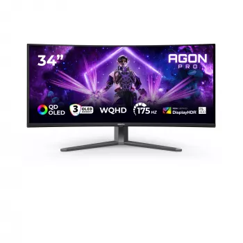 Monitor de computador AOC AGON PRO AG346UCD 86,4 cm (34 polegadas) 3440 x 1440 píxeis Wide Quad HD QD-OLED preto, cinzento