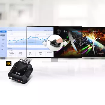 Comutador KVM HDMI USB de 2 portas ATEN 4K com telecomando para seleção de portas