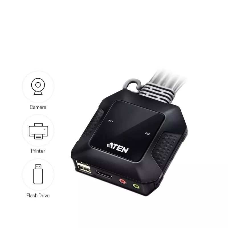 Comutador KVM HDMI USB de 2 portas ATEN 4K com telecomando para seleção de portas