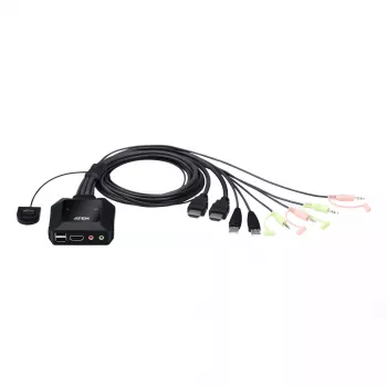 Comutador KVM HDMI USB de 2 portas ATEN 4K com telecomando para seleção de portas