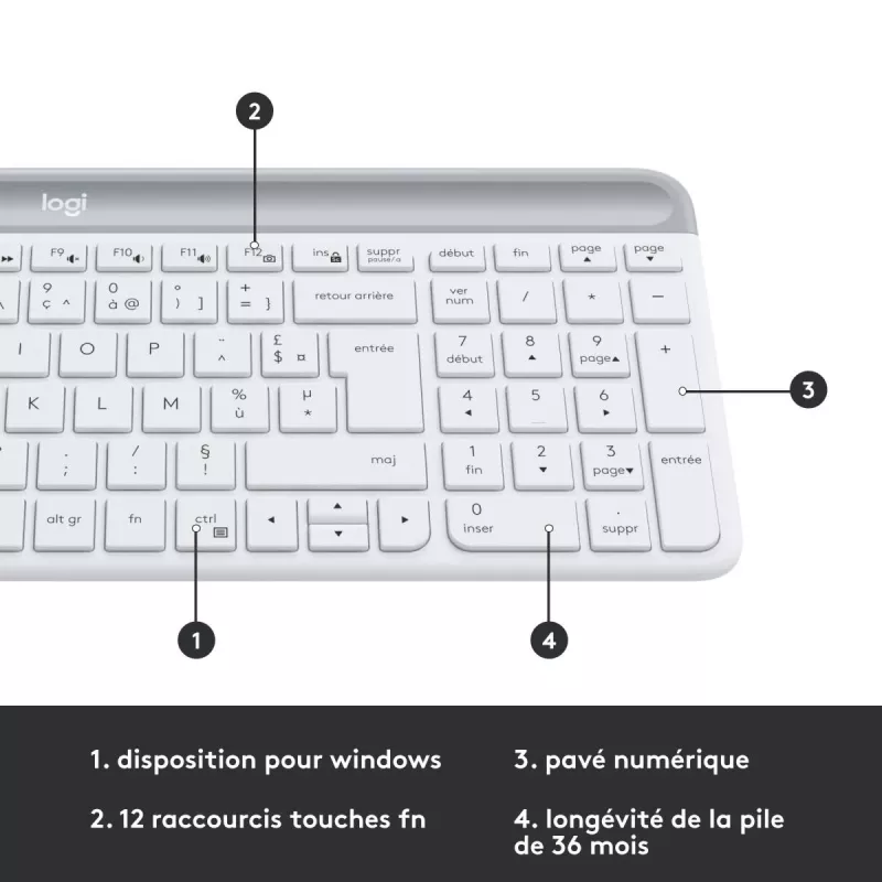 Conjunto de teclado e rato sem fios finos LOGITECH Mk470 - Branco sujo - Azerty Francês