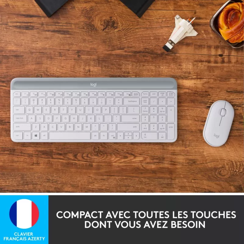 Conjunto de teclado e rato sem fios finos LOGITECH Mk470 - Branco sujo - Azerty Francês
