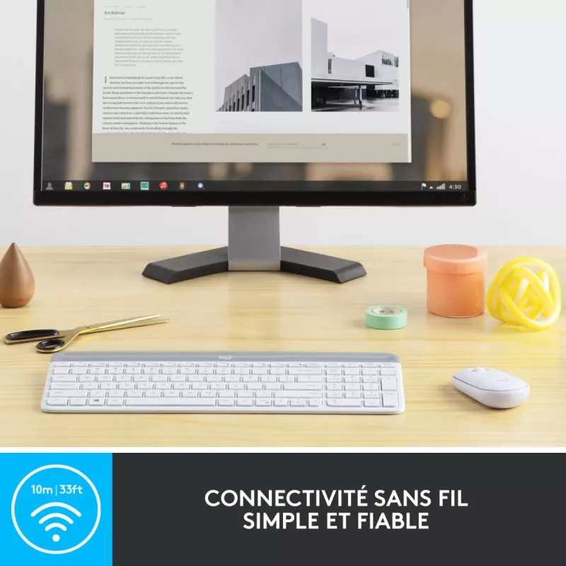 Conjunto de teclado e rato sem fios finos LOGITECH Mk470 - Branco sujo - Azerty Francês