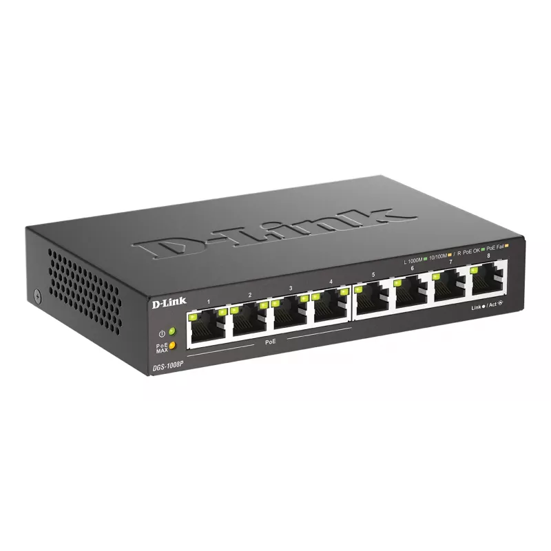Switch não gerido D-Link DGS-1008P/E, L2, 8 portas, PoE