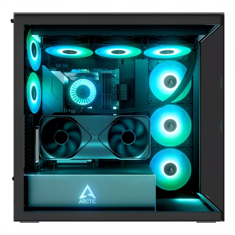 ARCTIC Xtender VG (Mirror Black) caixa de PC E-ATX Premium com suporte vertical para GPU