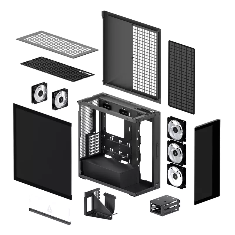 ARCTIC Xtender VG (Mirror Black) caixa de PC E-ATX Premium com suporte vertical para GPU