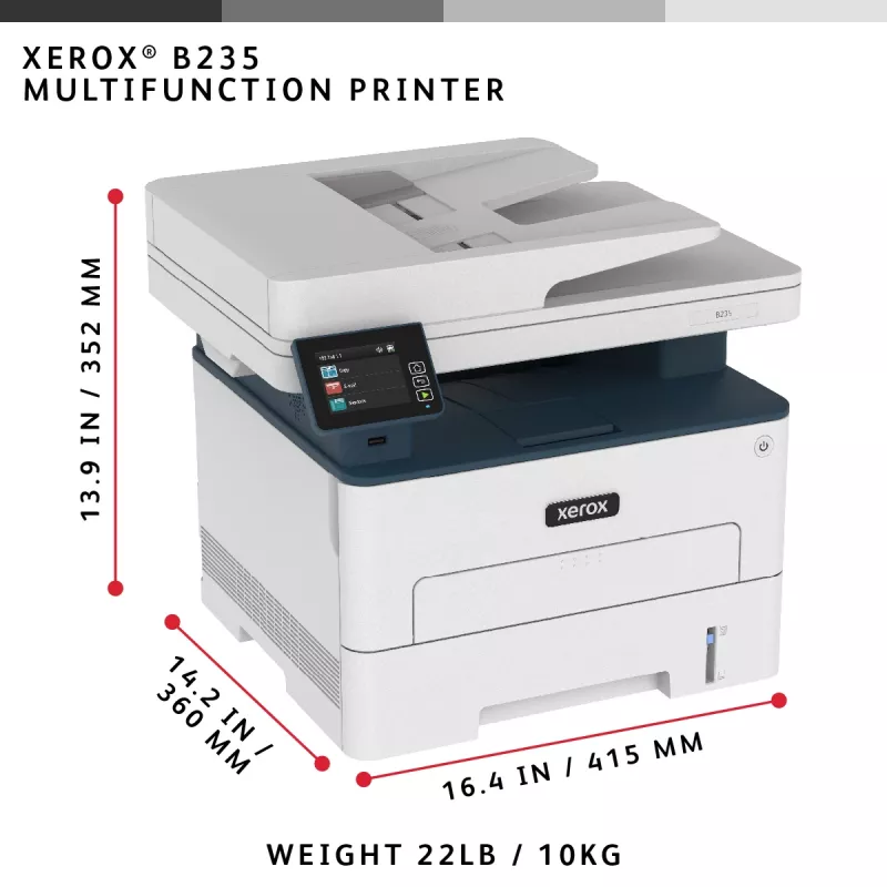 Xerox B235 A4 34ppm Wireless Duplex Copiar/Imprimir/Digitalizar/Fax PS3 PCL5e/6 ADF 2 bandejas total 251 folhas