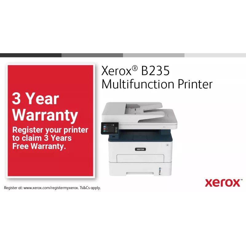 Xerox B235 A4 34ppm Wireless Duplex Copiar/Imprimir/Digitalizar/Fax PS3 PCL5e/6 ADF 2 bandejas total 251 folhas