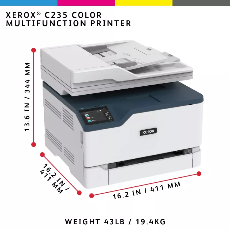Xerox C235 A4 22ppm Wireless Copiar/Imprimir/Digitalizar/Fax PS3 PCL5e/6 ADF 2 bandejas de papel total 251 folhas