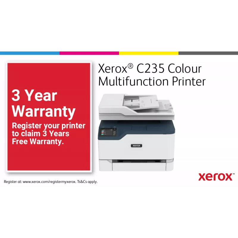 Xerox C235 A4 22ppm Wireless Copiar/Imprimir/Digitalizar/Fax PS3 PCL5e/6 ADF 2 bandejas de papel total 251 folhas