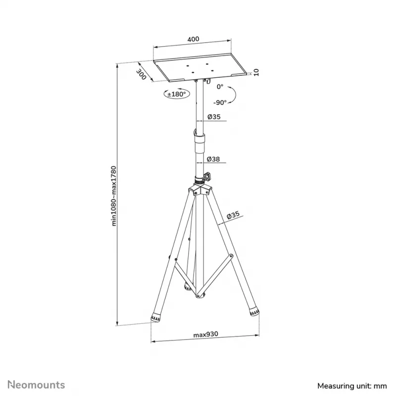 Neomounts NS-FS200Preto Suporte de chão 10-32 inch, 15 kg, 25,4 cm (10 inch), 81,3 cm (32 inch), 75 x 75 mm, 100 x 100 mm, 1080 - 1780 mm