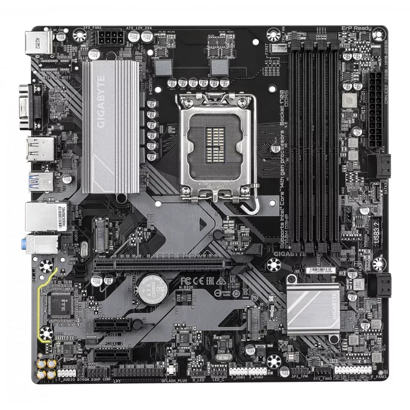 GIGABYTE B760M D3HP Placa-mãe - CPUs Intel Core 14ª Geração, VRM 4+1+1 fases, até 5600MHz DDR5, 2xPCIe 4.0 M.2, GbE LAN, USB 3.2 Gen 1