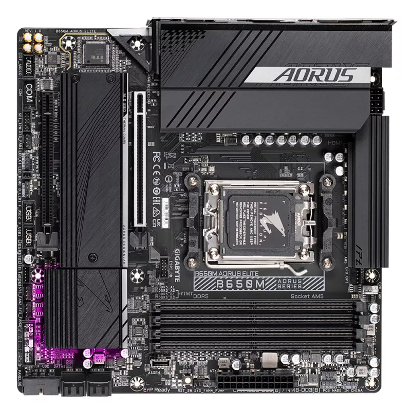 GIGABYTE B650M AORUS ELITE Placa-mãe - CPUs AMD Ryzen 9000, VRM 12+2+2 fases, até 8000MHz DDR5, 1xPCIe 5.0 + 1xPCIe 4.0 M.2, 2.5GbE LAN, USB 3.2 Gen 2x2