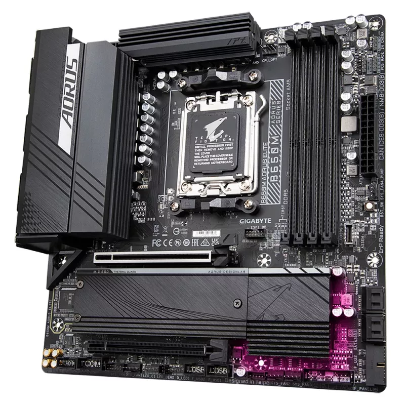GIGABYTE B650M AORUS ELITE Placa-mãe - CPUs AMD Ryzen 9000, VRM 12+2+2 fases, até 8000MHz DDR5, 1xPCIe 5.0 + 1xPCIe 4.0 M.2, 2.5GbE LAN, USB 3.2 Gen 2x2